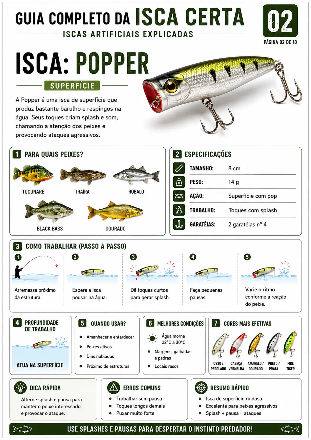 Página do guia sobre a isca Popper e seu efeito de splash