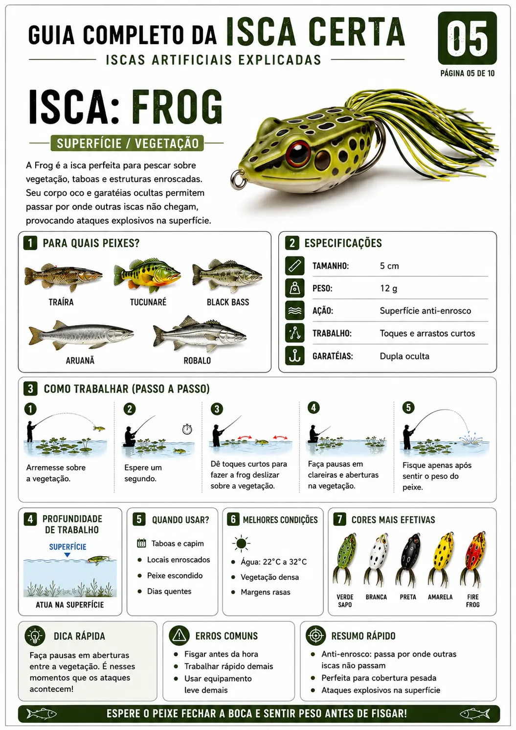 Página do guia sobre a isca Frog para vegetação e superfície