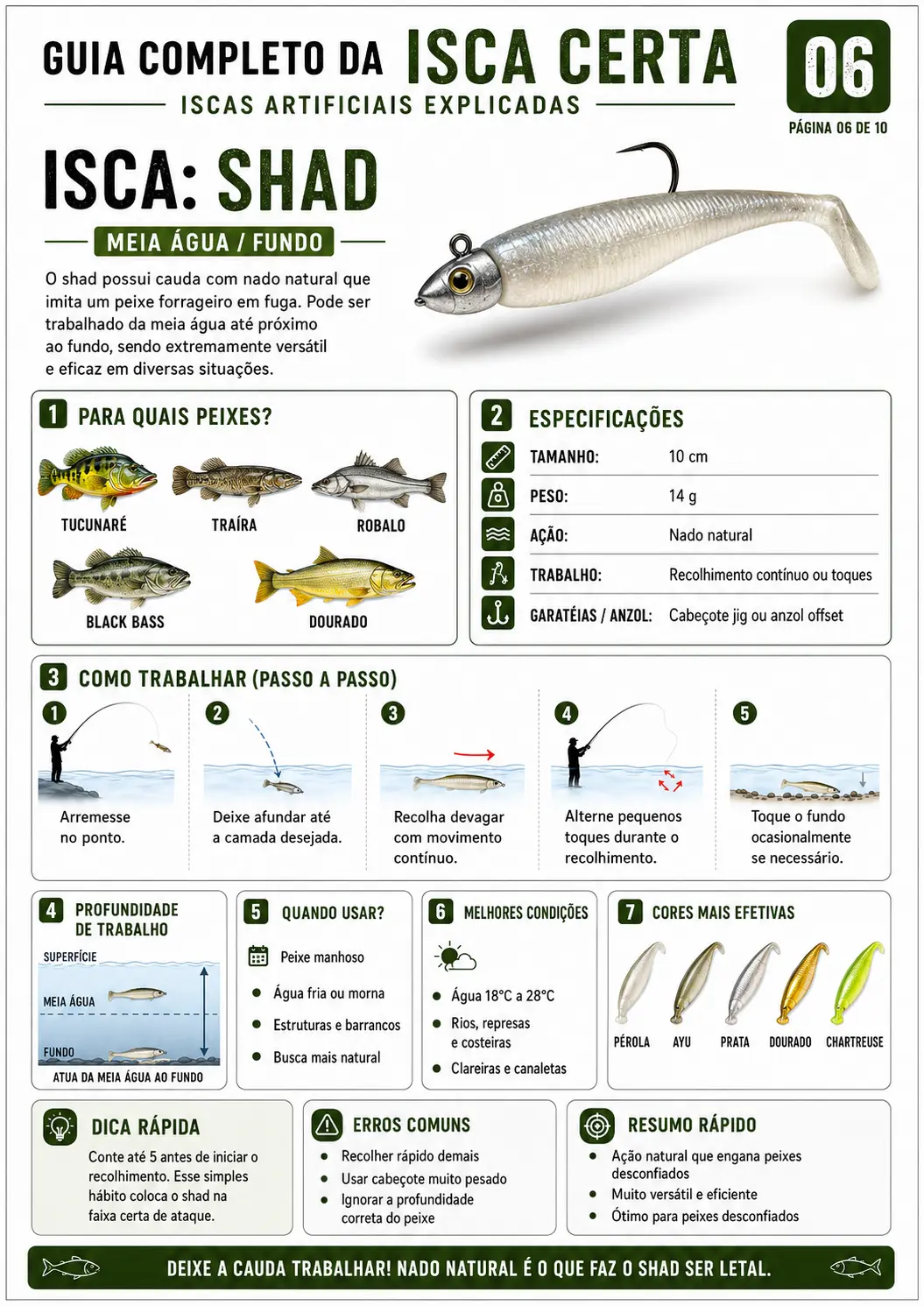 Página do guia sobre a isca Shad para meia-água e fundo
