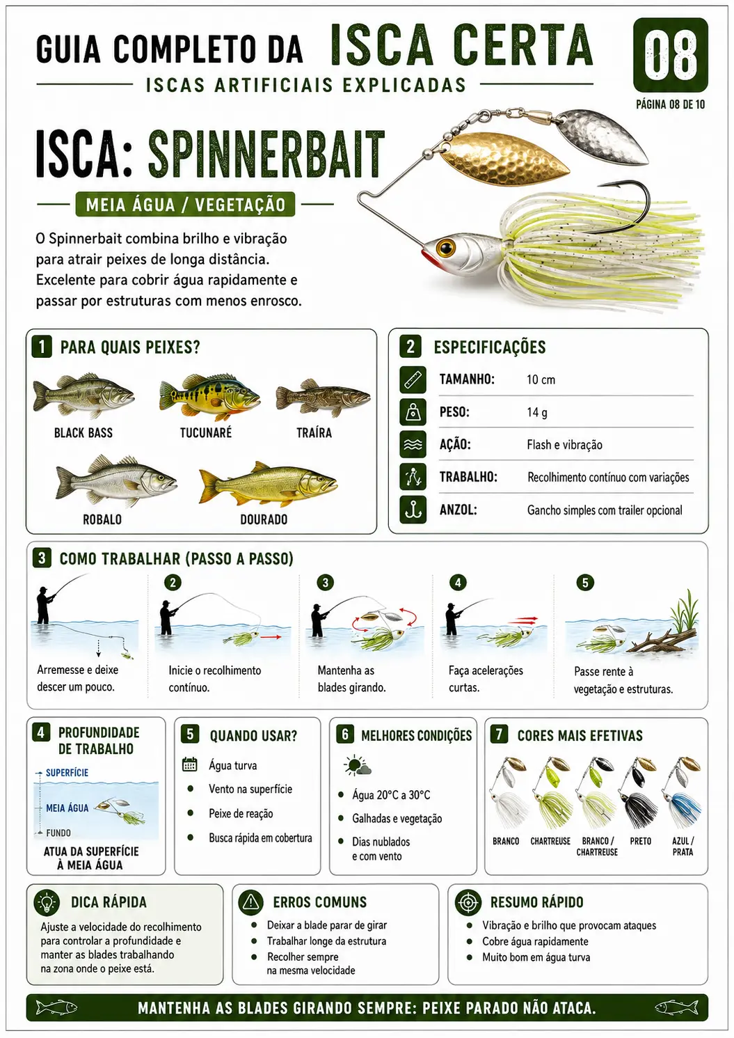 Página do guia sobre a Spinnerbait, flash e vibração